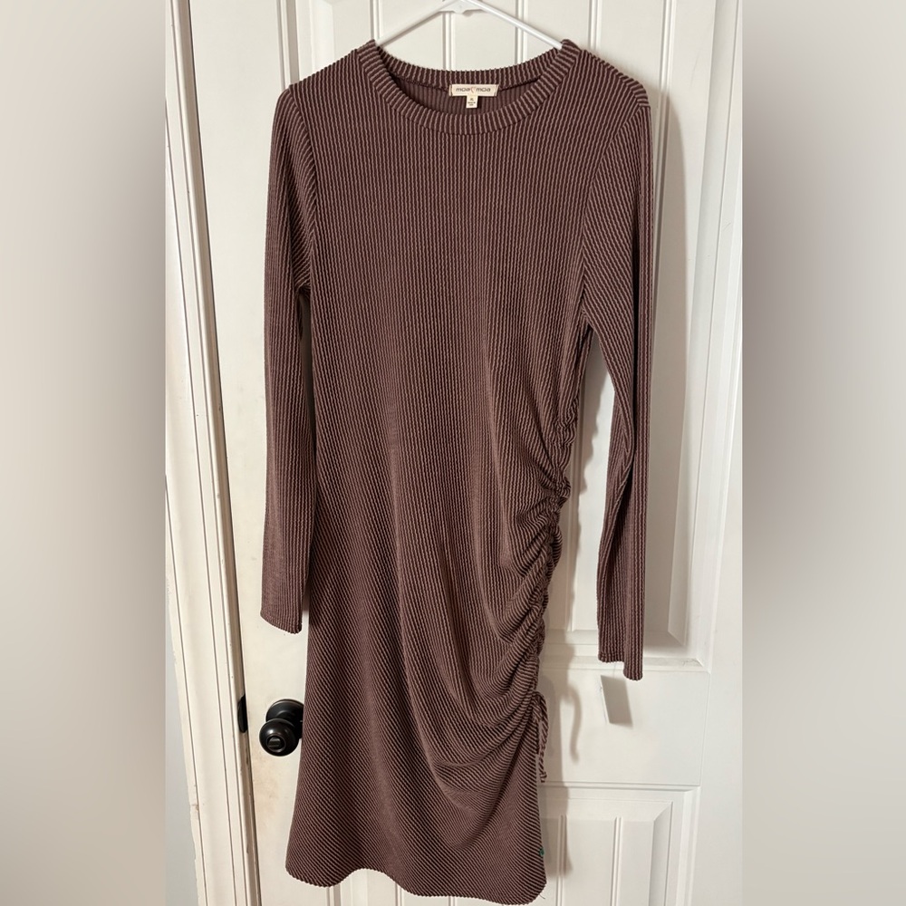 Elegant Brown Ruched Dress